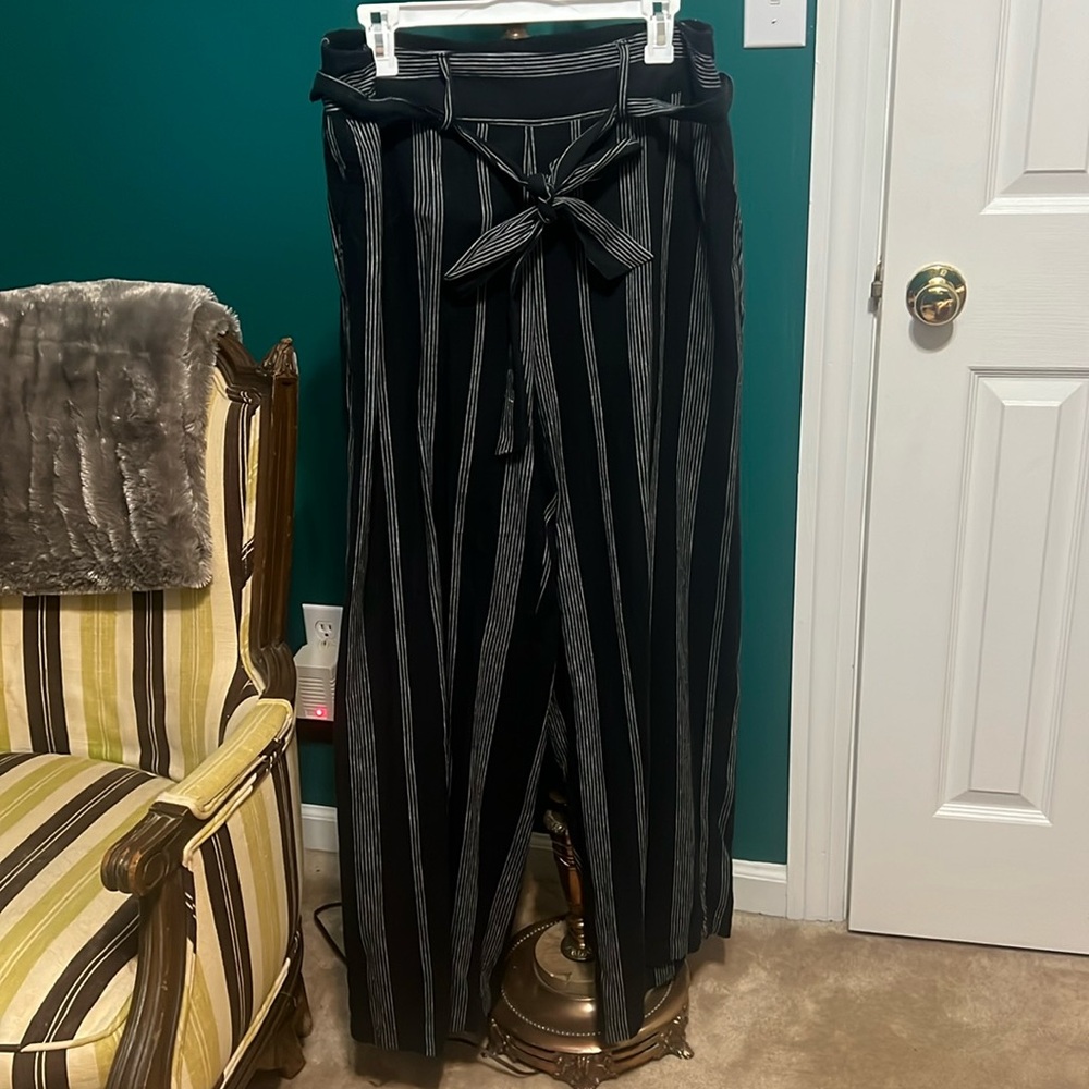 Black straight leg trousers
